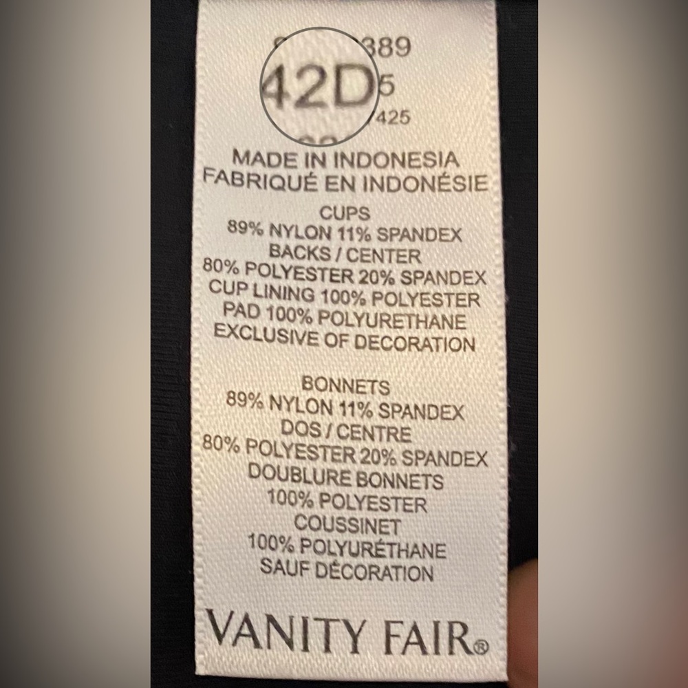 NWT Vanity Fair BLK Lightly Lined Wireless, 42D. *P1001 - Picture 7 of 7